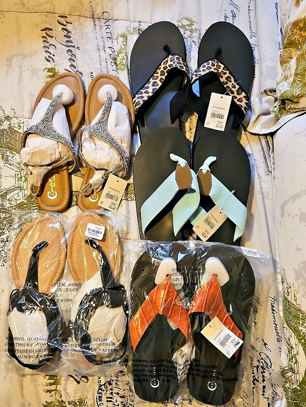 Cato Women's Sandals Bundle Black & Tan Animal Pr, Light Blue, Red Curry, Black